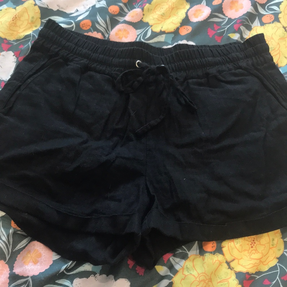 Black Linen Shorts